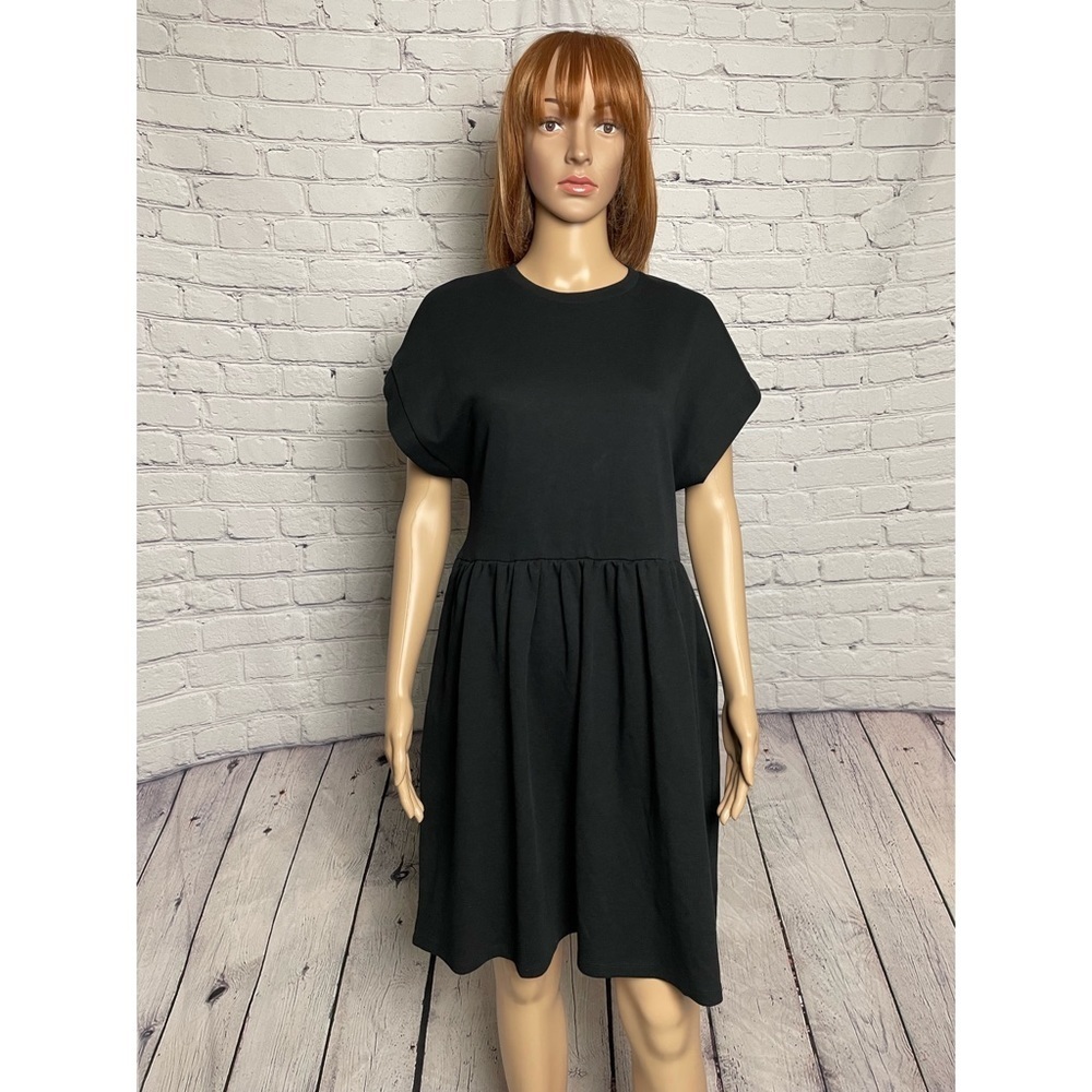 NWT New Zara Black Cotton Short Sleeve Dress Size S